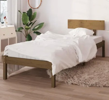 Bettgestell 100x200 cm braun Kiefer mit Kopfteil