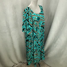 Go Softly House Patio Dress Womens Large Gauzy Mumu Green Geometric Pullover