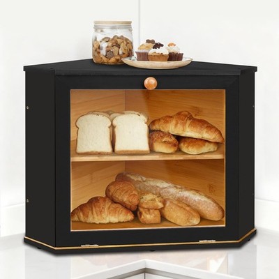Bamboo Corner Bread Box for Kitchen Countertop - Double Layer Bread Storage with