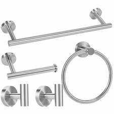 Brushed Silver Bathroom Towel Bar Set, 5-Piece Stainless Steel Hardware Bathr...