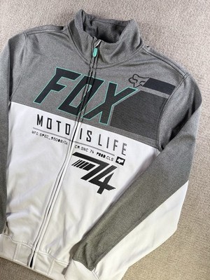 Fox Racing Moto Is Life Zip Fleece Track Jacket Grey White Graphic Mens Size L