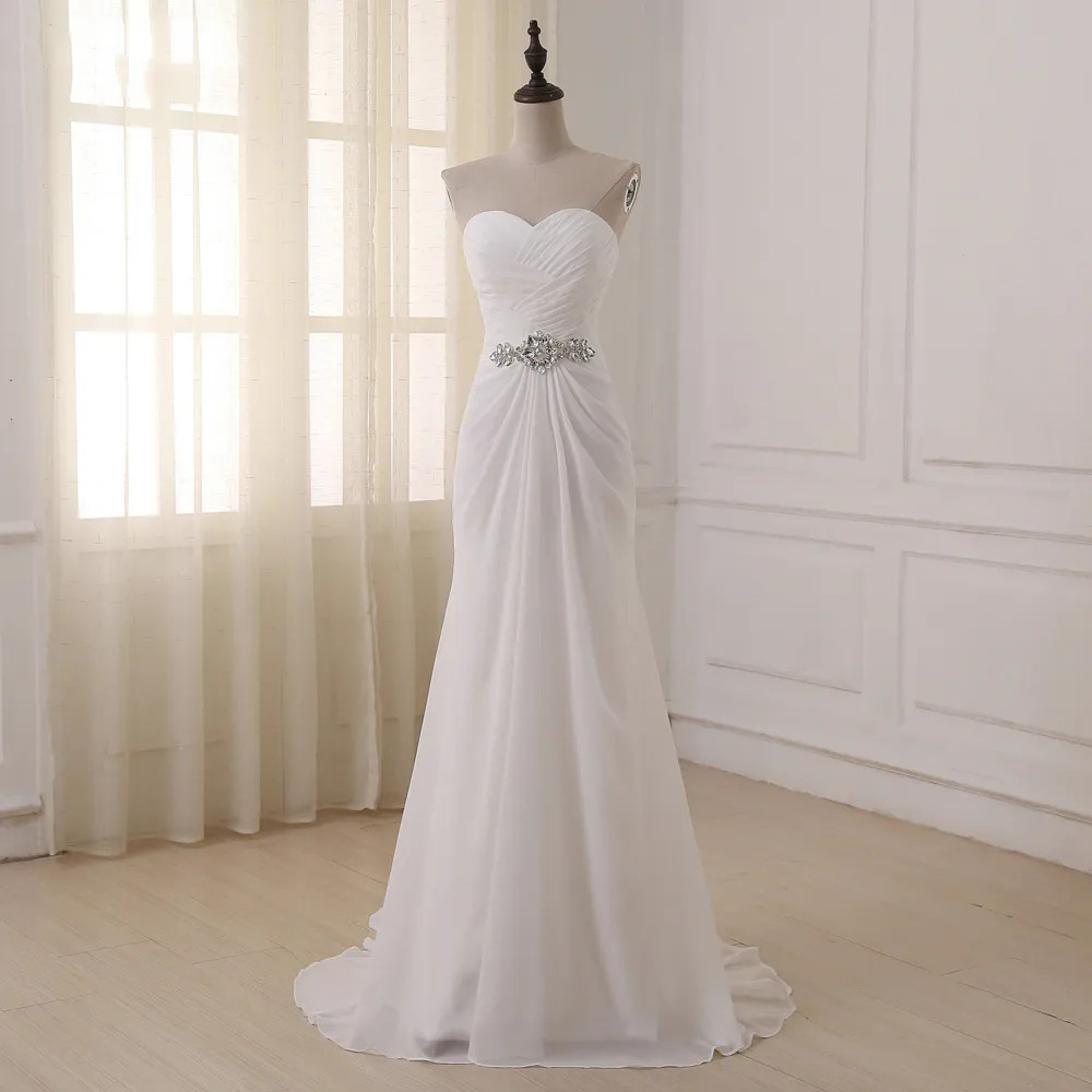 Vestidos de Boda Boho Novia Sin Mangas Vestidos de Noiva Pliegues Barrido