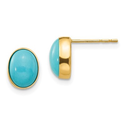 14K Gelbgold Einfassung Set Oval Türkis Ohrstecker Geschenk für Mutter