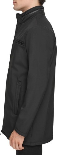 Kenneth Cole Mens Jacket Overcoat M Hidden Rain Hood Mock Neck Collar Black $260 - Picture 2 of 12