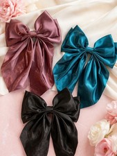 Satin Bow Hair Clip Solid Color Ribbon Bows Multicolor for Women Teens 3 ps