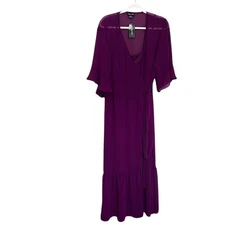 City Chic Plus Size 22 Flutter Sleeve Wrap Midi Dress Purple V Neck Sheer