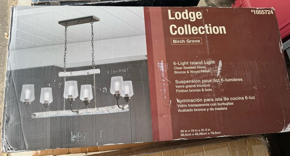 Isla de cocina estilo rústico Lodge Collection Birch Grove 6 luces vidrio transparente NUEVO Foto 4 de 4