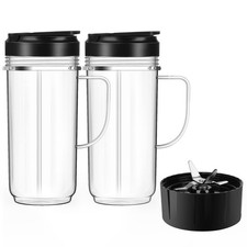2 Pack Magic Bullet Blender Cups, Tall 22oz Cup with Flip Top To-Go Lid  4 F...