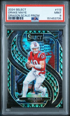 2024 Panini Select Drake Maye Dragon Scale 10/81 Rookie Jersey Number PSA 9 RC
