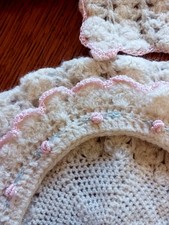 Vintage Newborn Crochet White Set, Pink Blue Accents, Baptism Christening
