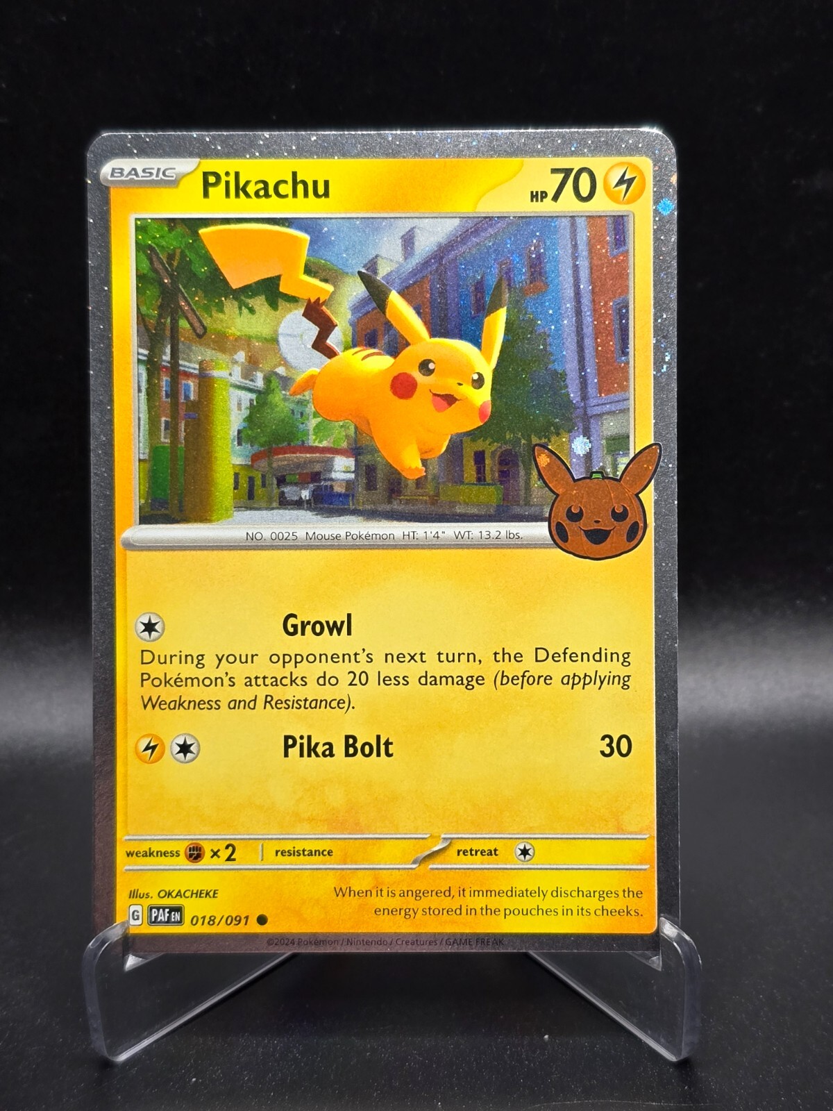 Pikachu 2024 Trick Or Trade Halloween Stamp Pokemon TCG Cosmos Holo Rare 018/091