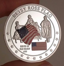 Betsy Ross History of Old Glory Commemorative Coin Silver Plated w/ Acrylic Case