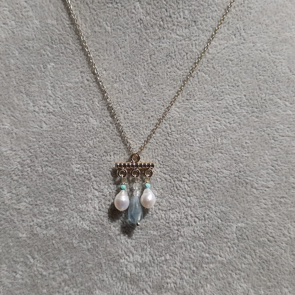 collier pendentif en pierre précieuse perles aigue-marine turquoise topaze - Photo 4/4