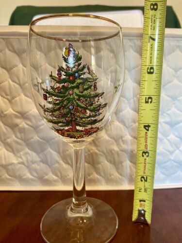 Spode Christmas Tree Wine Glasses, Set Of 12, Gold Rim, In Quilted Storage Bag - Picture 1 of 4