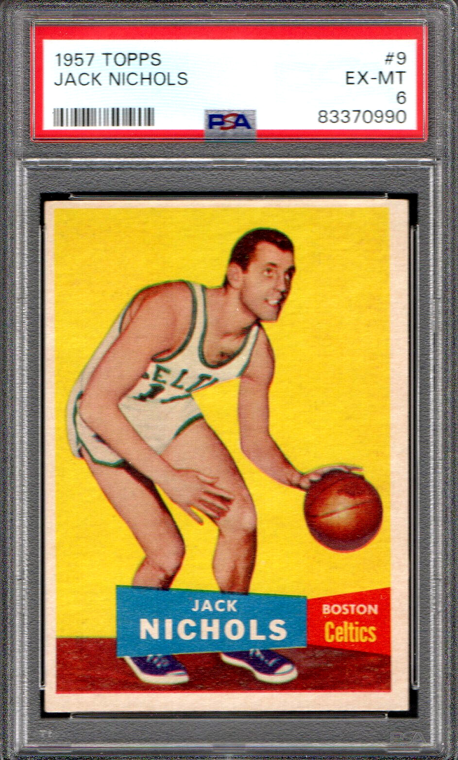 1957 TOPPS #9 JACK NICHOLS ROOKIE BOSTON CELTICS 990 - PSA EX-MT 6 - NICE