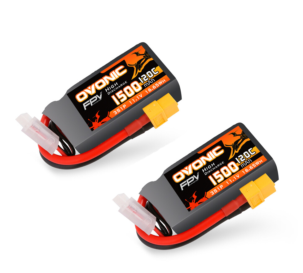 2X OVONIC 11.1V 3S 1500mAh 120C Lipo Battery XT60 for Drone FPV Quad crawler