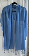 Scarf Size 20.5 x 85” Shoulder Shawl Wrap/Neck Wrap/Head Wrap w/Fringe/Soft Blue