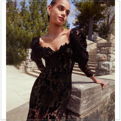 oscar de la renta guipure lace midi dress Oscar de la Renta Looped Ribbon Tweed Midi Dress with Guipure Lace Detail
