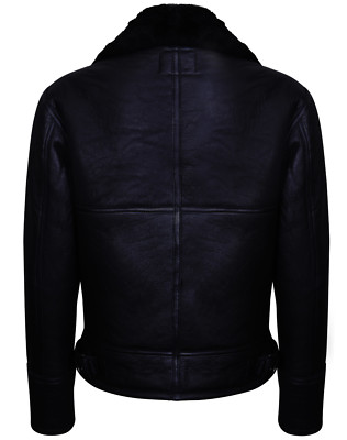 Nero 100% Pelle Di Pecora Montone Bombardiere Aviatore Pilota
