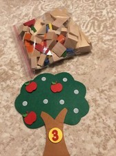 Felt Apple Tree With Stick-on Math Manipulatives And Wooden Shapes. Count, Sort 