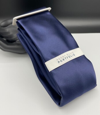PERRY ELLIS Portfolio Men's 100% Polyester Tie ~ Navy Blue ~ Sateen Finish!