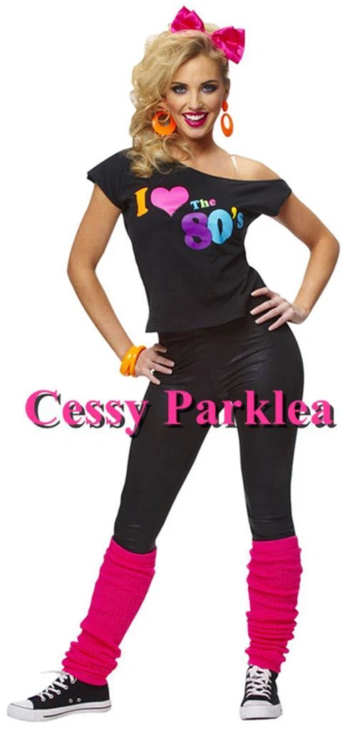I Love the 80 s Pink Black T shirt Costume 1980s Fancy Dress Top