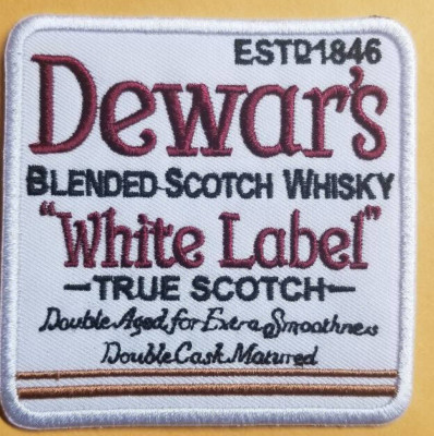 Dewar's White Label Scotch Embroidered Patch worldwide approx 3x3''