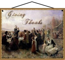 8x10 Vintage Style Sign Giving Thanks with Pilgrims First Thanksgiving Nostalgic