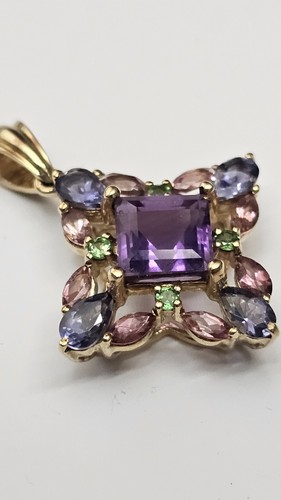 Pendant 10K Yellow Gold Starburst Kite Square Amethyst, Peridot, Iolite, Topaz - Picture 5 of 15