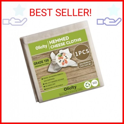 Olicity Cheese Cloths, Grade 100,20x20Inch Hemmed Precut Cheese Cloth Reusable M