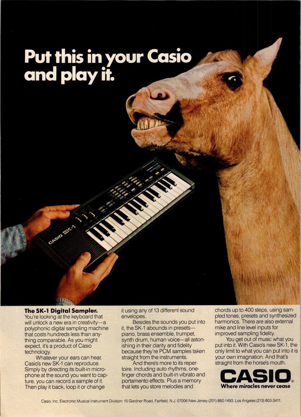 tæt Hjemland Udholdenhed 1986 VINTAGE 8X11 PRINT Ad FOR THE Casio SK-1 Digital Sampler Keyboard  Horse | eBay