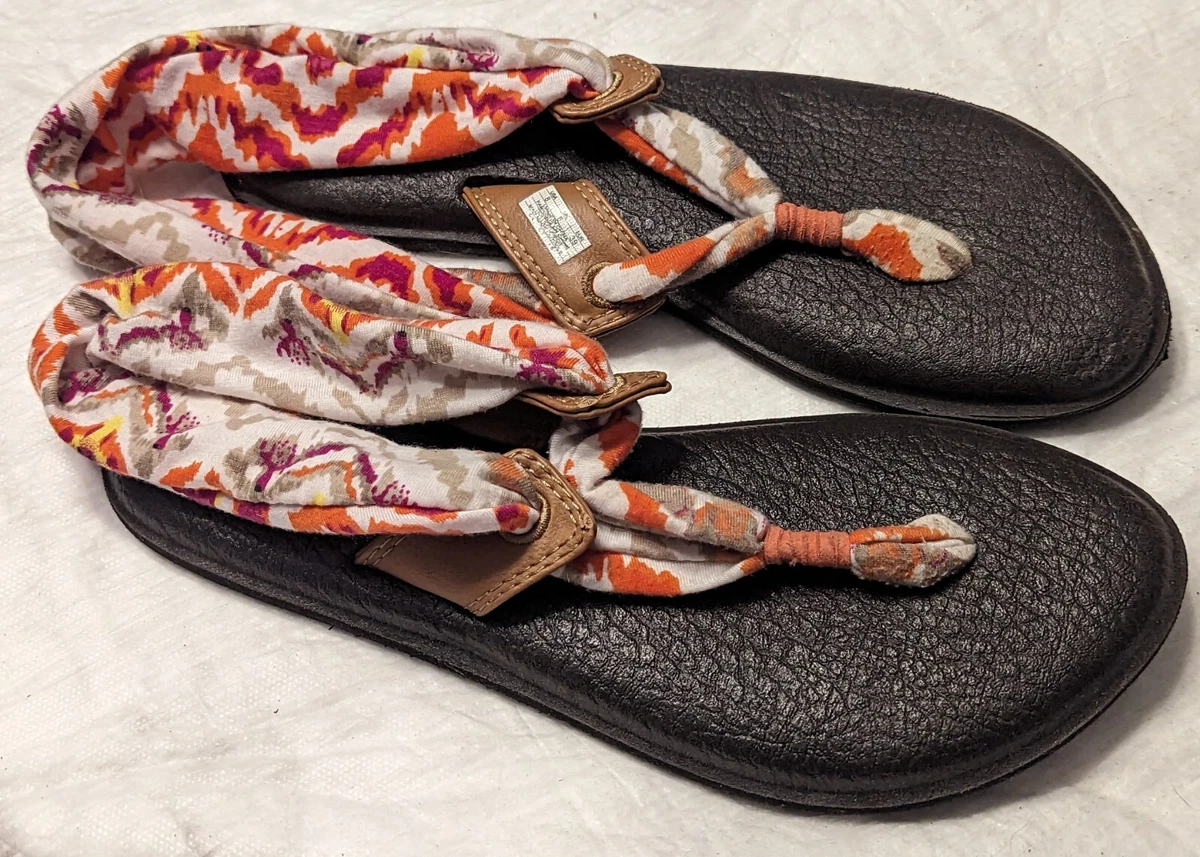 Sanuk Fabric Yoga Slings Red Floral Print Sandals Shoes Women's