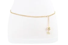 Women Trendy Elegant Skinny Belt Gold Metal Chain Narrow Band Coin Charm XS S M