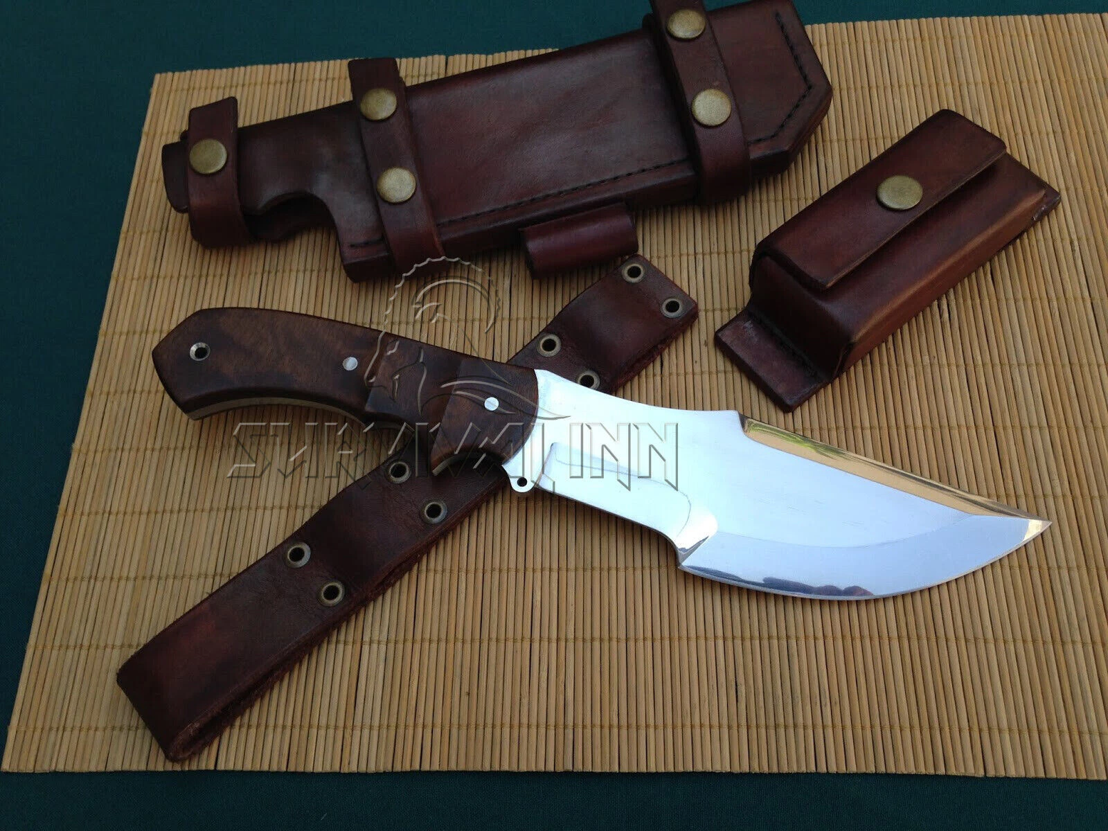 CUSTOM HANDMADE D-2 STEEL ROSE WOOD MIRROR POLISHED TRACKER KNIFE WITH SHEATH