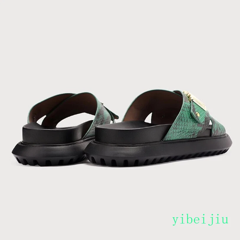 2025 Men Summer Beach Men's Real Leather Shoes Snakeskin Pattern Sandals Slipper Foto 3 de 4