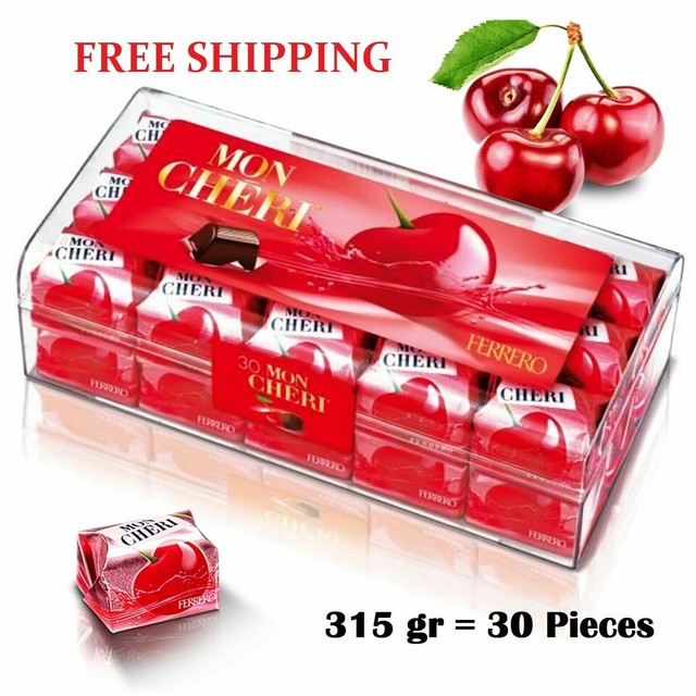 FERRERO Mon Cheri Cherry Filled Chocolate Candies, 30Count Box for