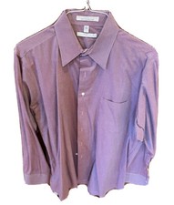 Geoffrey Beene Mens Dress Shirt Purple Windowpane Wrinkle Free Pocket 16.5 34/35