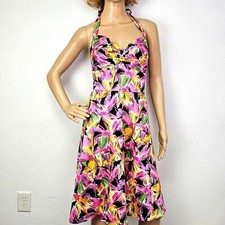 VTG Vicky Tiel Sundress NEW  Pink Floral Halter Babydoll Sz M Resortwear Wedding