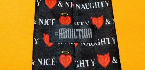 MEN'S ADDICTION BLACK/RED/WHITE HEARTS MOTIF ALL POLYESTER TIE - DESIGNER TIES. - Picture 3 of 3