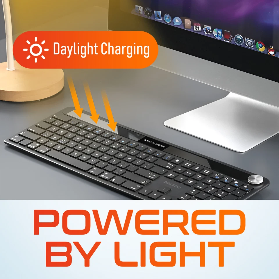 Delton KB90 Wireless Rechargeable Solar (Light) Powered Keyboard - Black - Image 2 of 4
