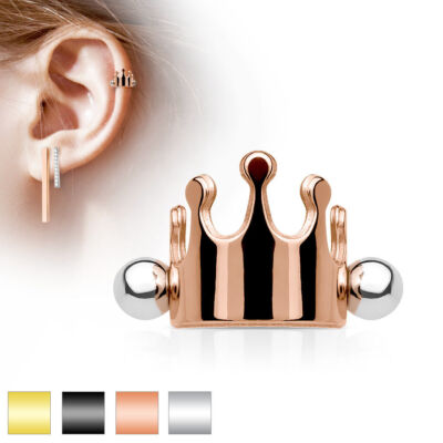 Crown Surgical Steel Ear Cartilage Piercing Helix Cuff Shield Barbell Stud Ring