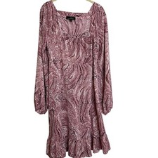 Suzanne Betro Womens Baby Doll Dress Size Large Pink Swirl Print Square Neck Y2K