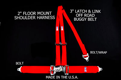 RJS RACING 3 PT LATCH & LINK Y FLOOR MOUNT HARNESS BUGGY BELT RED SAND RAIL