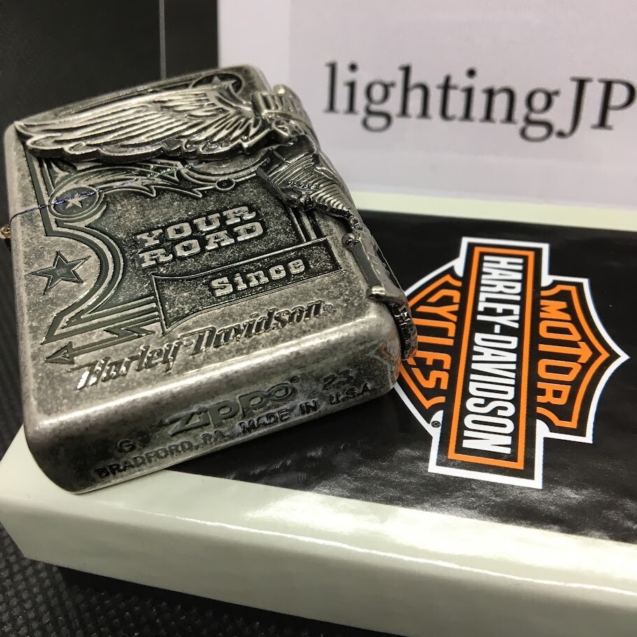 Zippo Harley Davidson HDP-28 Eagle 3 Sides Metal Silver
