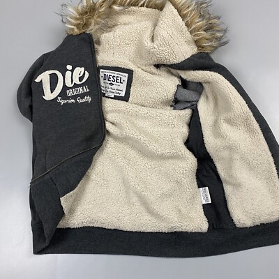 Diesel Vintage Fur Hood Y2K Zip Hoodie Small | eBay