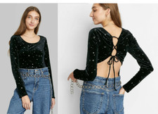Women's Open Back Lace Up Bodysuit Wild Fable Black Size Small