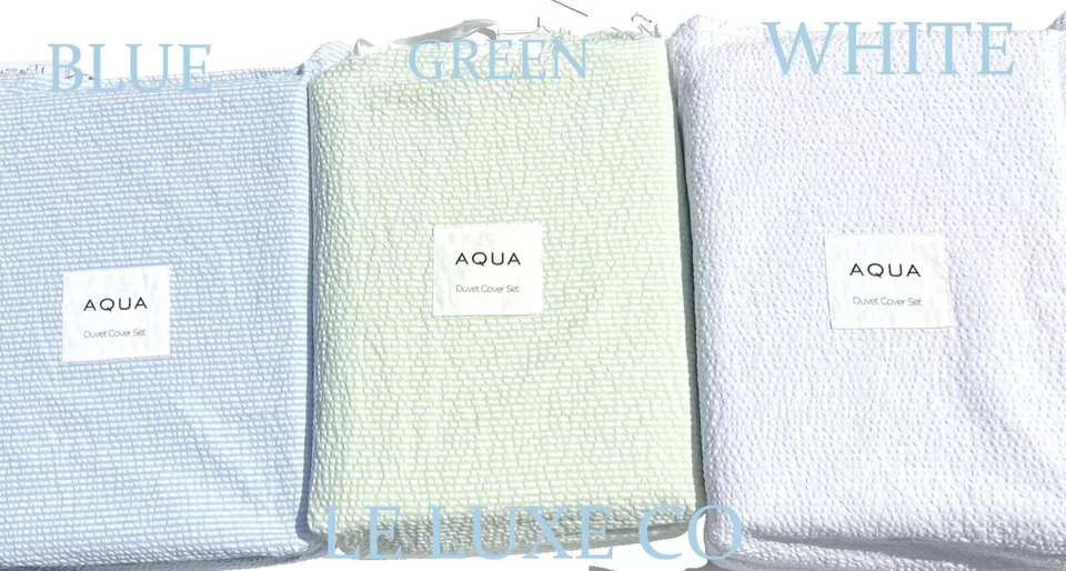 Juego de 3 fundas nórdicas y fundas de almohada AQUA Seersucker blanco king/verde lima $175 Foto 3 de 4