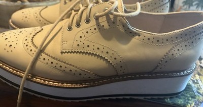 Shellys London Beige Leather Oxford Platform Comfort Brogue Shoes Women