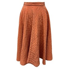 Vintage 1950s High Waist Quilted Peach Midi Circle Skirt Womens S/XS Rockabilly