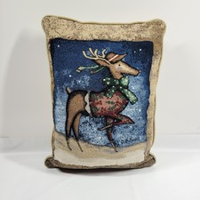 Vintage Christmas Tapestry Reindeer Throw Pillow 12x17